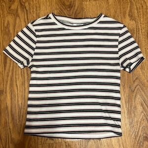 pink black and white striped top size small